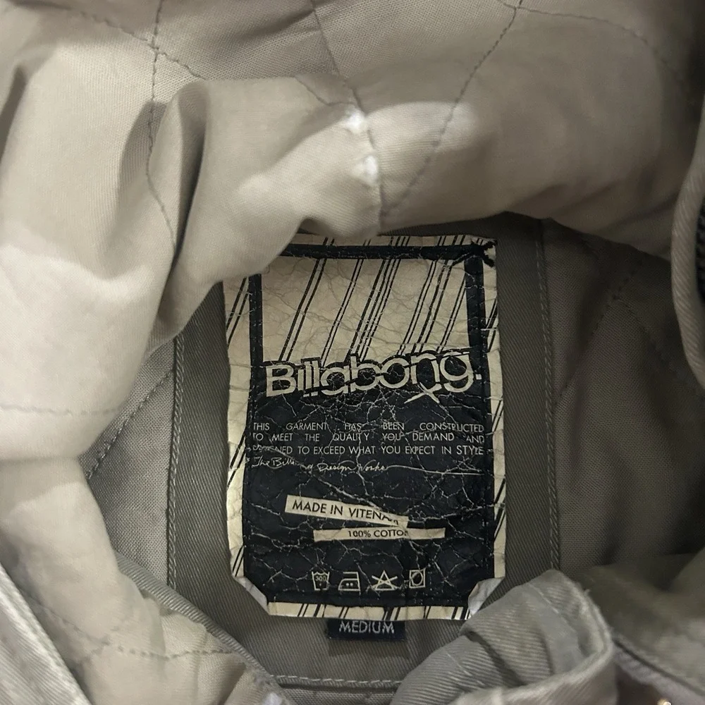 Billabong Military Parka Jacket Mens Medium Distressed Khaki Hooded Cotton Y2K